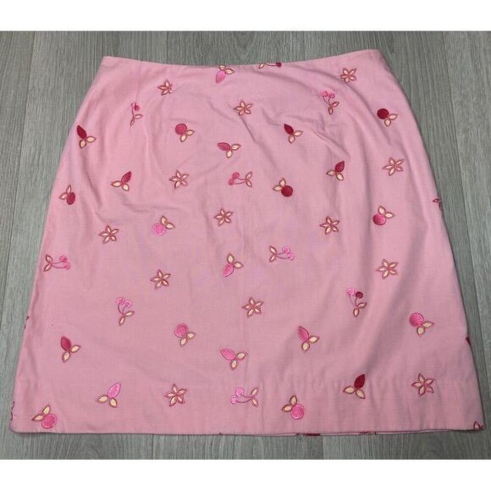 Vintage Lilly Pulitzer Skirt Womens 6 Pink Cherry Floral Embroidered Pencil